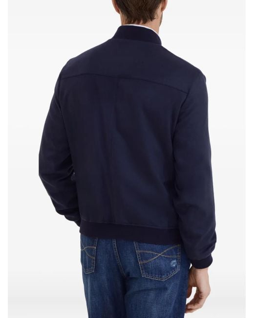 Brunello Cucinelli Blue Cashmere Bomber Jacket for men
