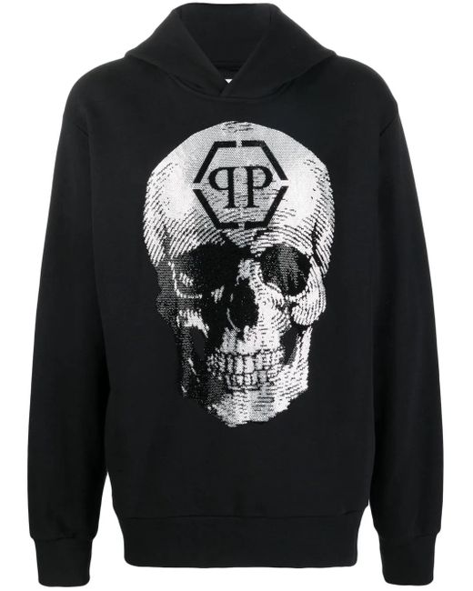 Philipp Plein Black Skull Logo-Print Hoodie for men