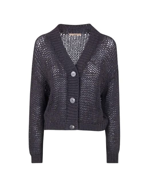 Nuur Blue Cardigan En Maille À Boutonnière