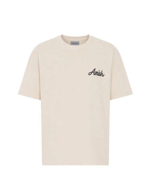 AMISH White Graphic-Print Logo-Embroidered T-Shirt for men