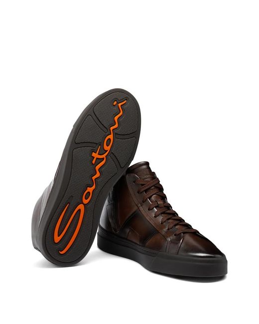 Santoni Brown Double-Buckle Leather Sneakers for men