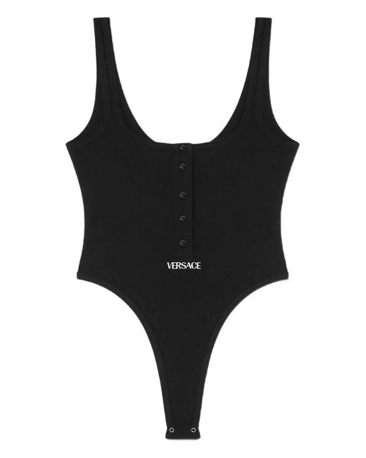 Body De Canalé De Algodón Versace de color Black