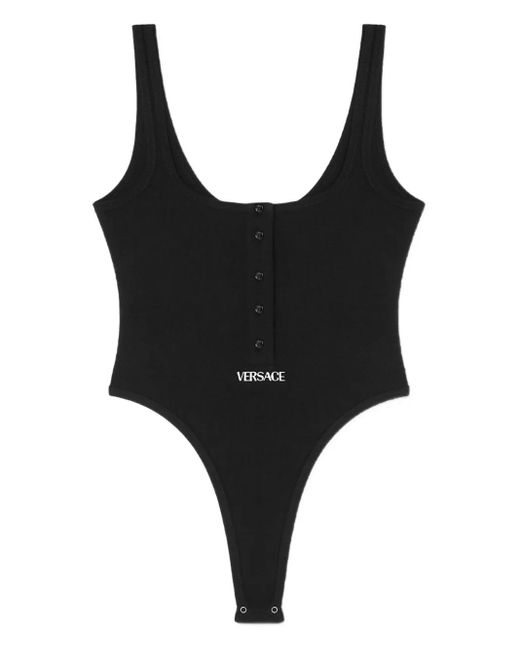 Versace Black Logo Ribbed Bodysuit