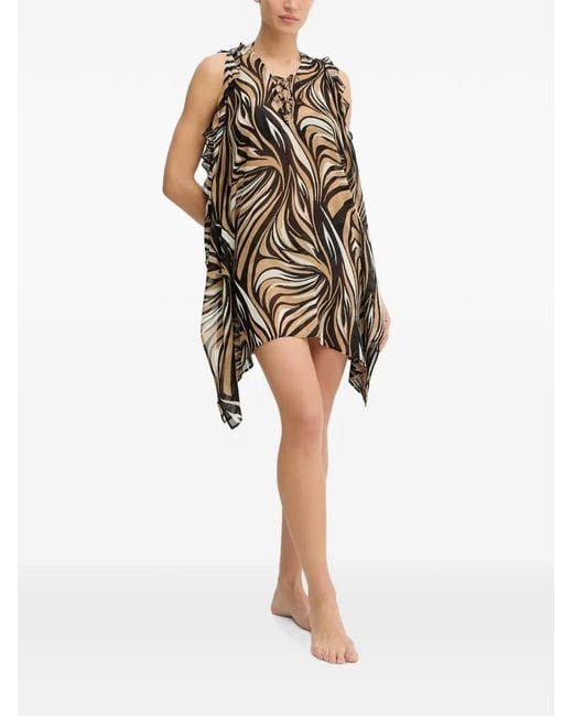 Twinset Black Ruffled Abstract-Print Kaftan