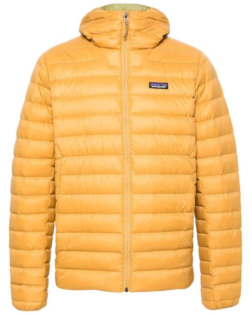 Patagonia Yellow Logo-patch Hooded Down Jacket for men