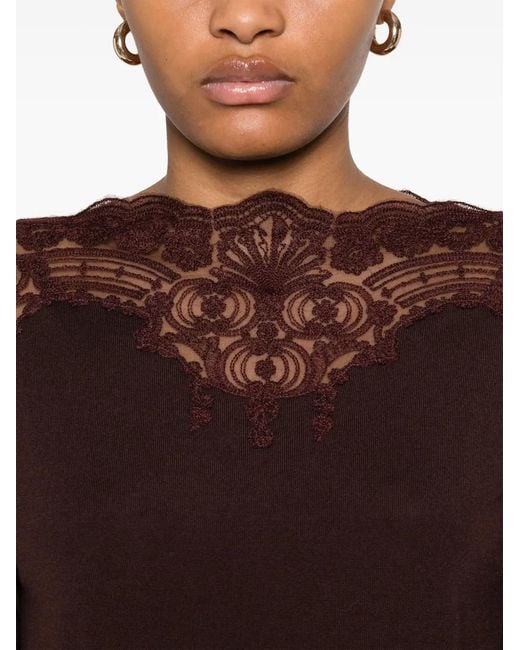 Ermanno Scervino Brown Lace-Embellished Sweater