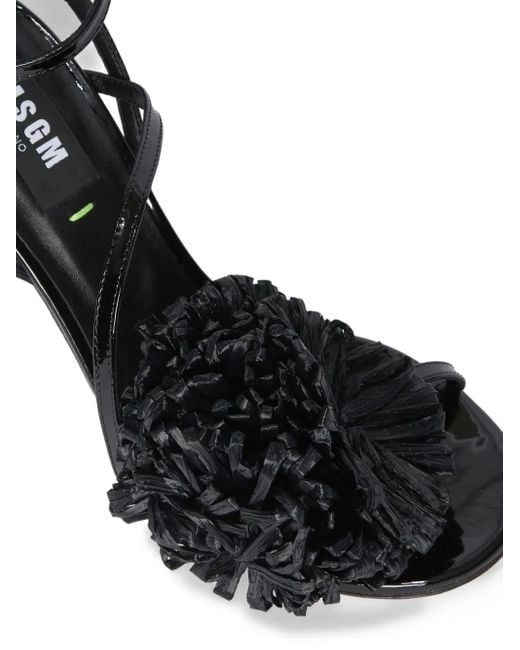 MSGM Black Floral-Appliqué Sandals