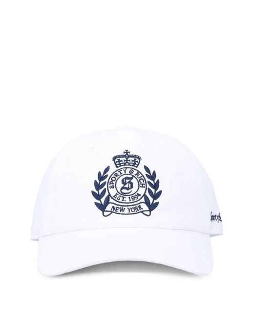 Sporty & Rich White Logo-Embroidered Baseball Cap