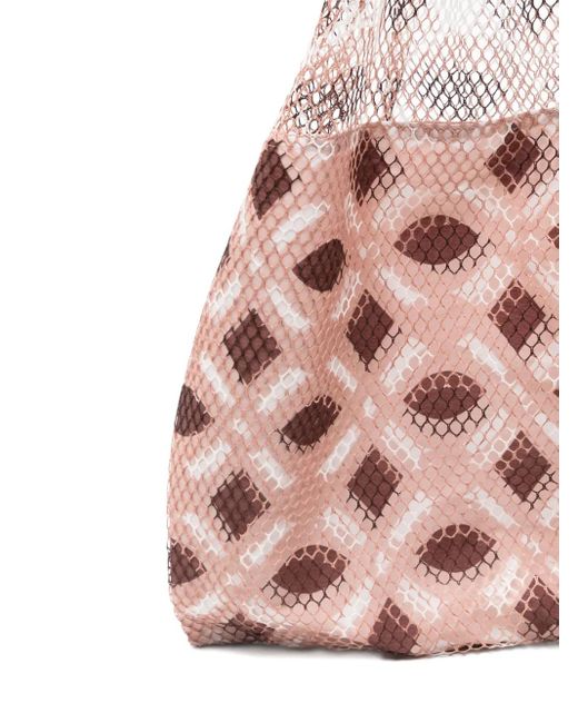 Epice Pink Mesh-Panel Geometric-Pattern Shoulder Bag