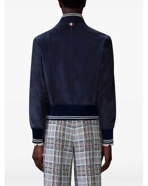 Thom Browne Blue Suede Rib Knit Blouson Jacket for men