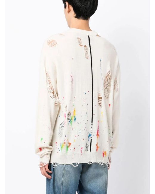 Haculla White Glitched Logo-Print Ripped Sweatshirt for men