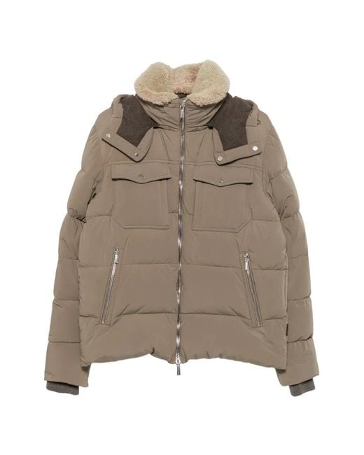 Moorer Brown Shearling-Collar Padded Jacket for men
