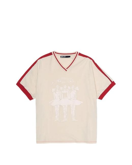 Bimba Y Lola Pink Graphic-Print V-Neck T-Shirt