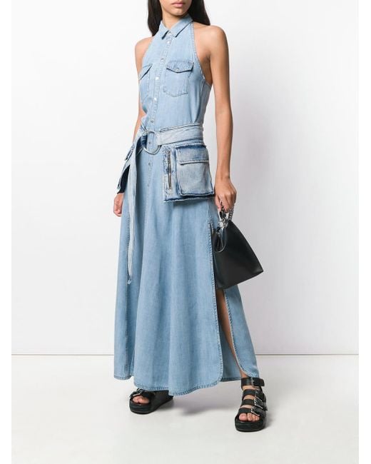 Robe longue en jean à taille ceinturée DIESEL en coloris Bleu | Lyst