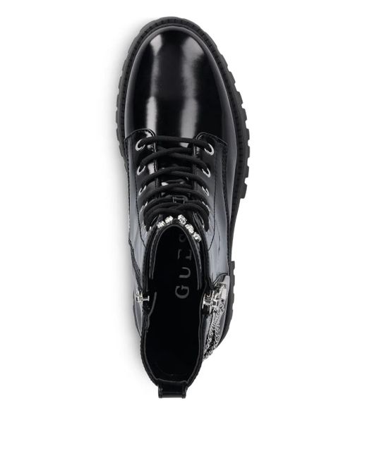 Guess Black Lace-Up Chain-Detail Boots