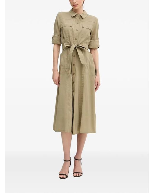 DKNY Natural Belted Button-Front Midi Dress