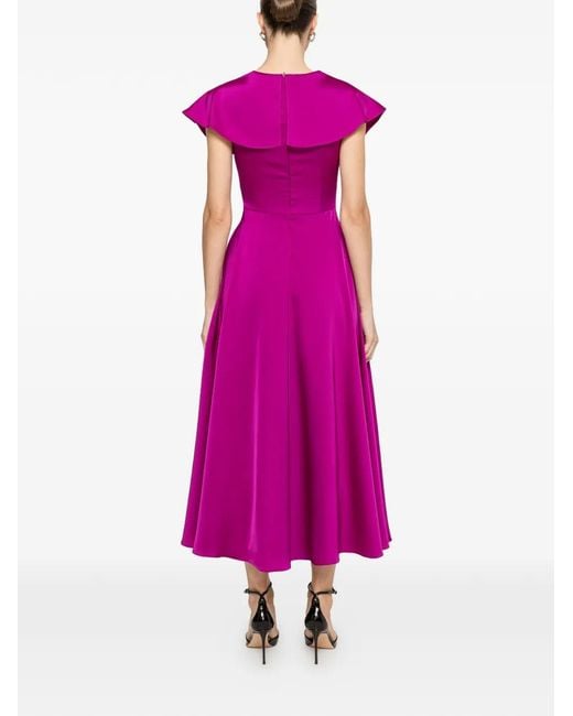 Nissa Purple Ruffled Satin Midi Dress
