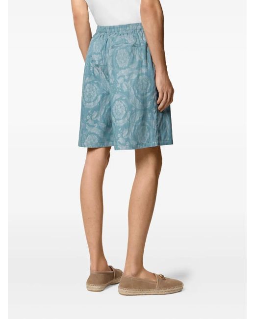 Versace Blue Barocco-Print Shorts for men