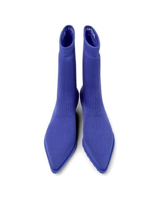 Camper Blue Anna Ribbed Knit Ankle Boots