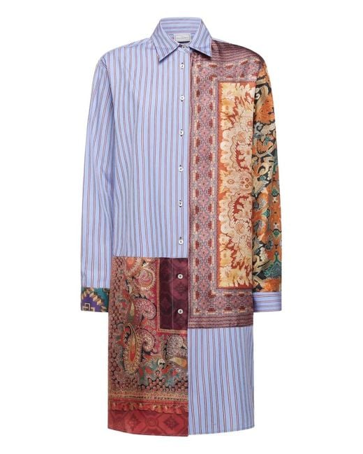 Pierre Louis Mascia Blue Patchwork-Design Shirt