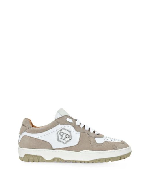 Philipp Plein White Hexagon Logo-Plaque Panelled Sneakers for men