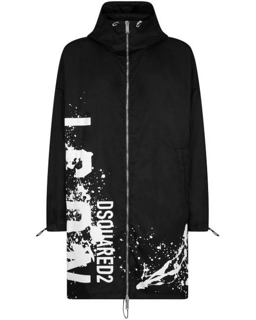 DSquared² Black Logo-print Hooded Coat for men