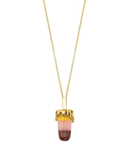 EDINA KISS Metallic Collier À Pendentif Serti D'Agate Et D'Opale
