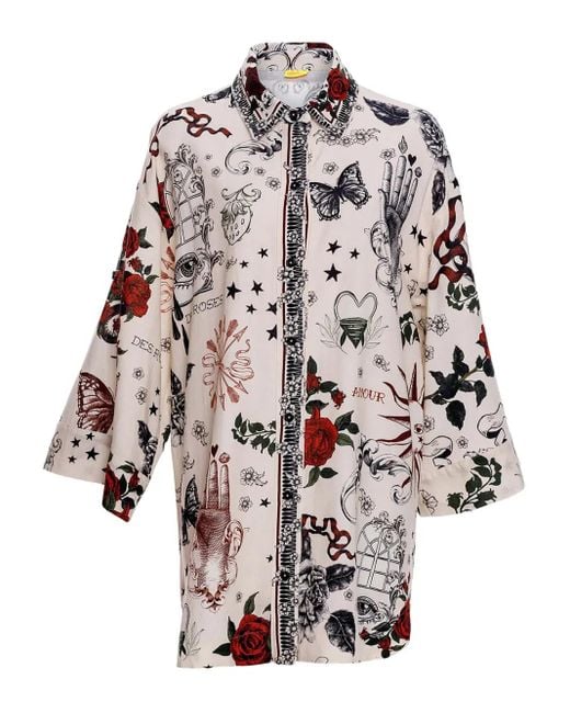 Agua Bendita White Chrissy Rose-Print Shirt