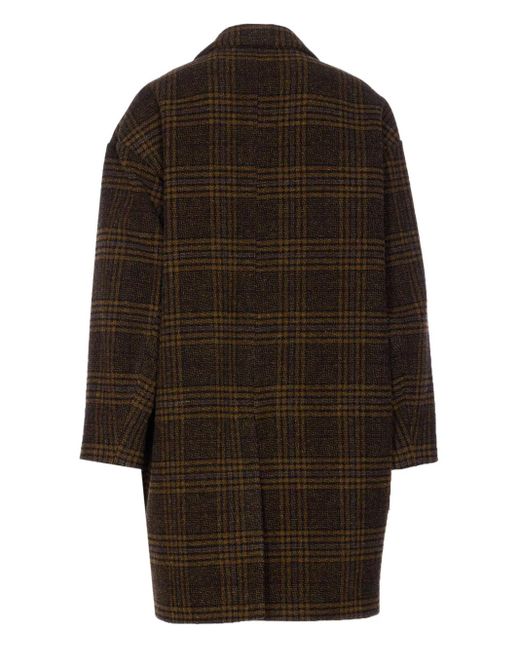 Isabel Marant Brown Checked V-Neck Wool Single Breasted Coat