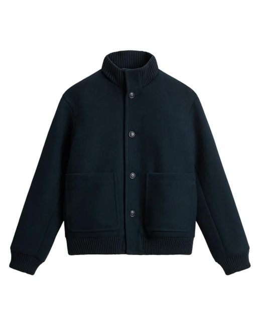 Woolrich Blue Melton Bomber Jacket for men