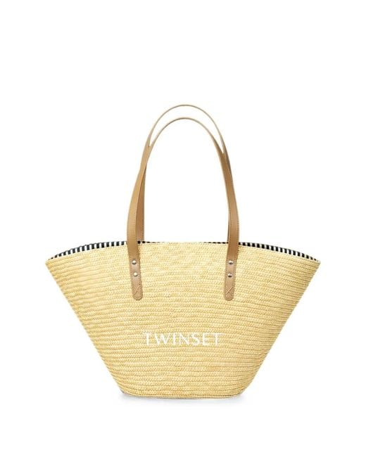 Twinset Natural Embroidered-Logo Tote Bag