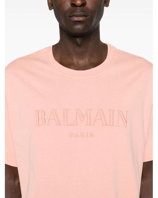 T-shirt en coton à logo brodé Balmain pour homme en coloris Pink