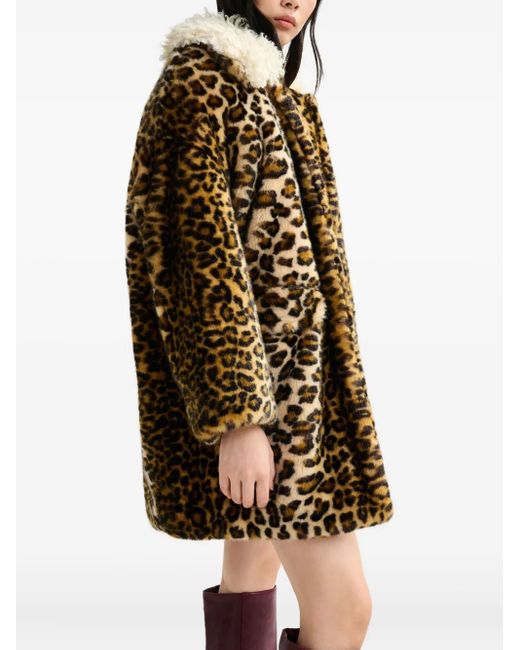 Essentiel Antwerp Brown Leopard-Print Contrast-Collar Coat