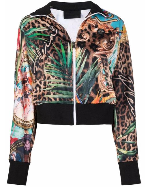 Philipp Plein Black Baroque Flowers-Print Jacket