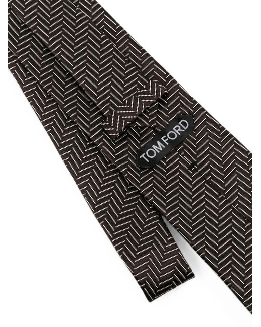 Tom Ford White Herringbone-Pattern Silk Tie for men