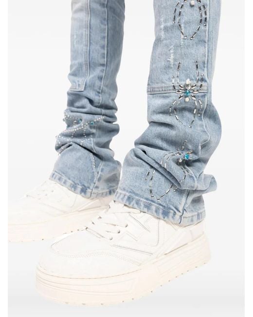 GUAPI Blue Spider-Motif Slim-Fit Jeans for men