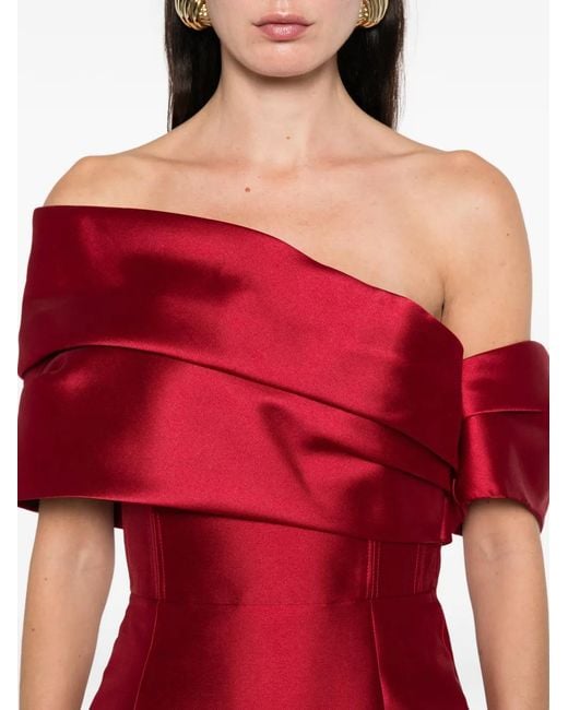 Solace London Red Mirla Off-Shoulder Midi Dress