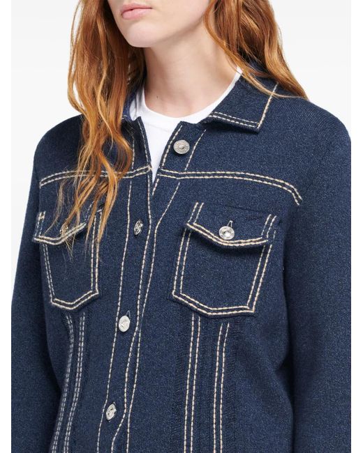 Barrie Blue Contrast-Stitching Denim-Effect Jacket