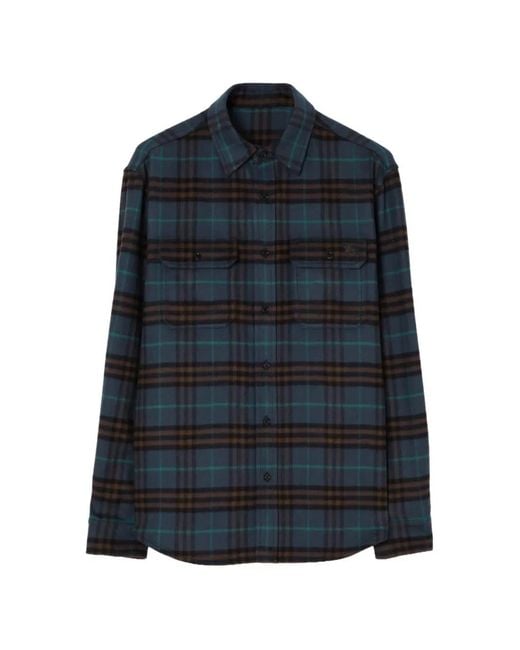 Burberry Blue Check Wool Flannel Overshirt for men