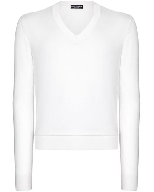 Dolce & Gabbana White Long-sleeve Silk Top for men