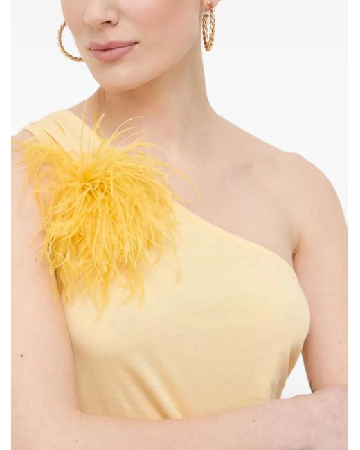 Patrizia Pepe Blue One-Shoulder-Top mit Federn
