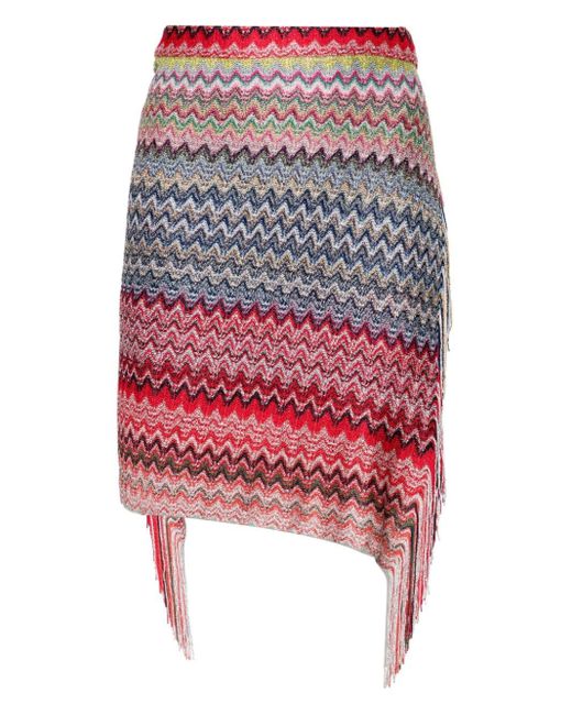 Missoni Red Zigzag-woven Wrap Skirt