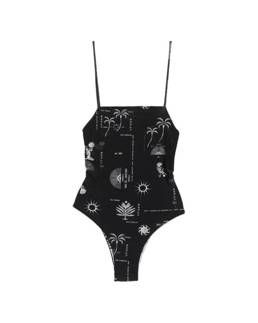 Osklen Black Graphic-Print Cross-Back Swimsuit