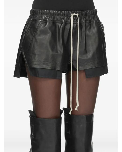 Rick Owens Black Drawstring Layered Leather Shorts