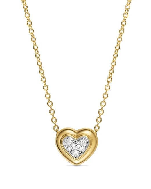 David Yurman Metallic 18K Puffy Heart Diamond Necklace