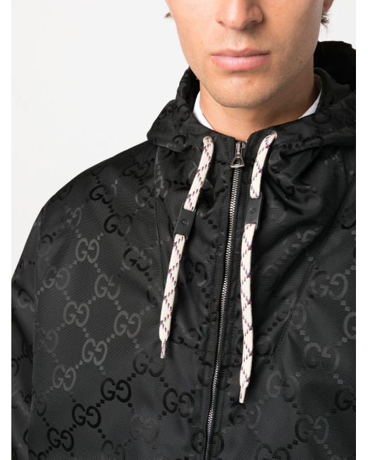Gucci Black GG-jacquard Hooded Jacket for men