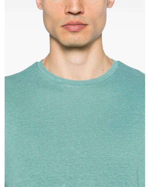 Majestic Filatures Green Crew-neck Linen T-shirt for men