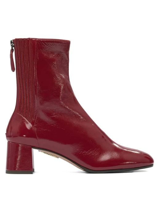 Aquazzura ブロックヒール レザーブーツ Red