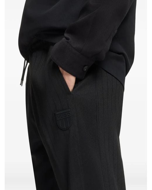 HUGO Black Ribbed Logo Track Pants for men