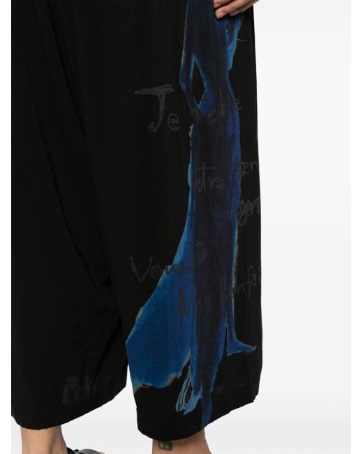 Yohji Yamamoto Black Graphic-print Cropped Velvet Trousers for men